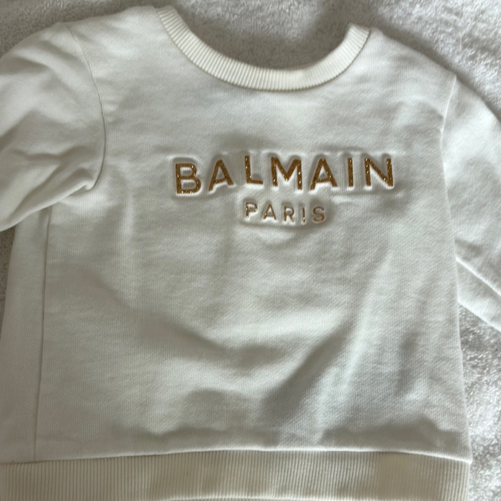 Balmain Cream Sweatshirt with Gold Logo